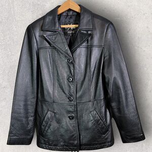 Wilsons Maxima Womens Black Leather Jacket Large VTG 90s Button Front Pockets